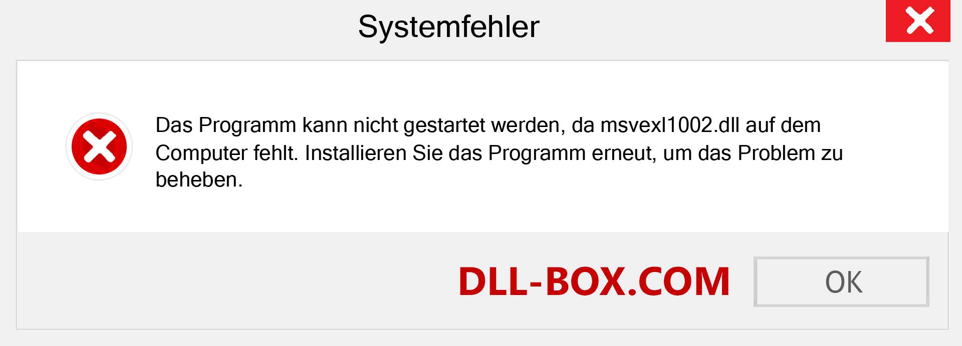 msvexl1002.dll-Datei fehlt?. Download für Windows 7, 8, 10 - Fix msvexl1002 dll Missing Error unter Windows, Fotos, Bildern