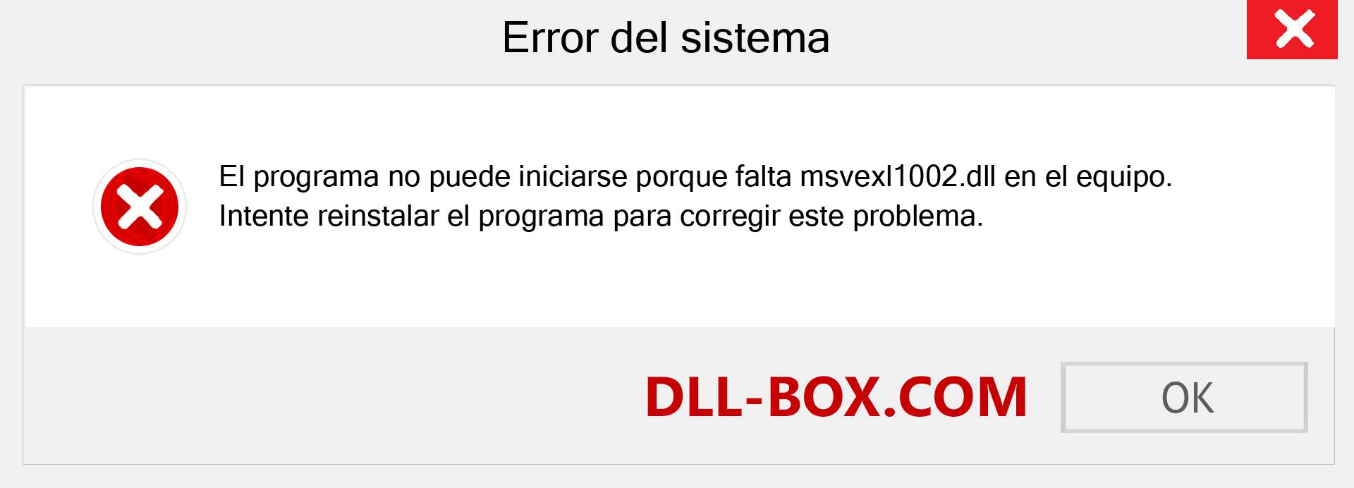 ¿Falta el archivo msvexl1002.dll ?. Descargar para Windows 7, 8, 10 - Corregir msvexl1002 dll Missing Error en Windows, fotos, imágenes