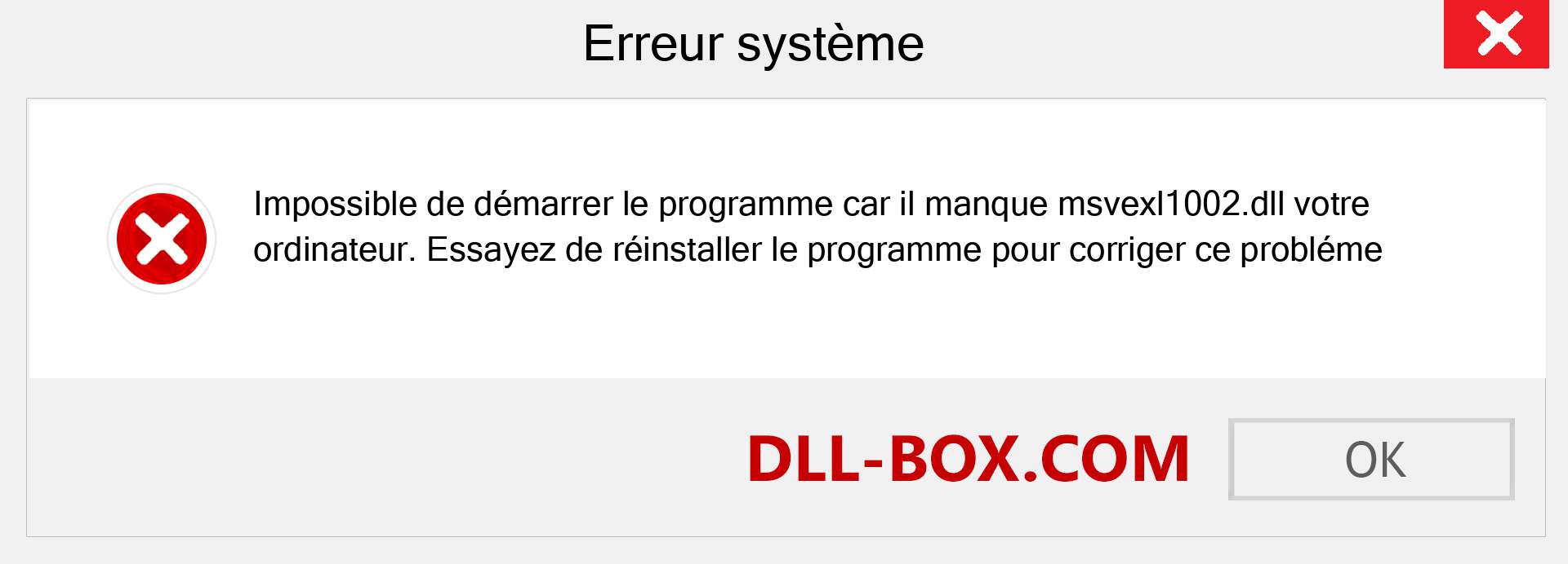 Le fichier msvexl1002.dll est manquant ?. Télécharger pour Windows 7, 8, 10 - Correction de l'erreur manquante msvexl1002 dll sur Windows, photos, images