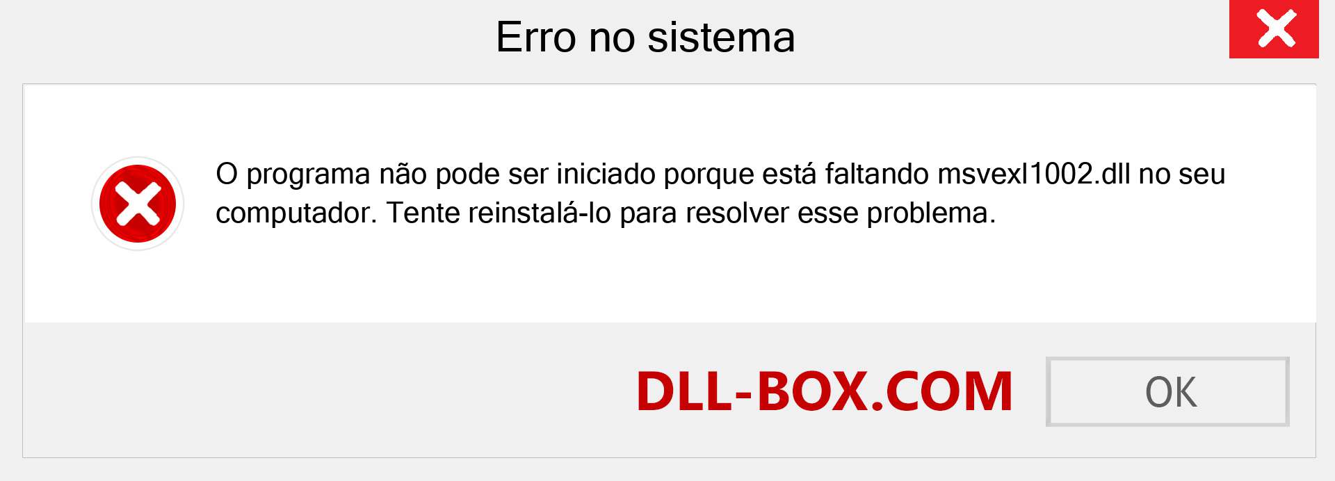 Arquivo msvexl1002.dll ausente ?. Download para Windows 7, 8, 10 - Correção de erro ausente msvexl1002 dll no Windows, fotos, imagens